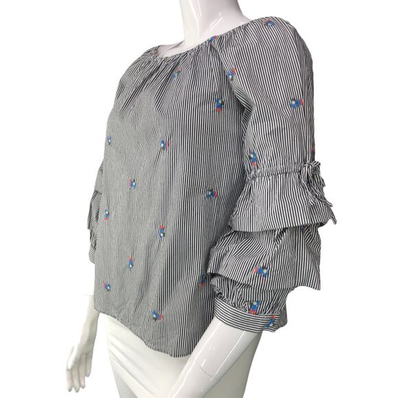 Sanctuary Womens Size M Striped Top Boho Tiered Bell Sleeves 100% Cotton - Picture 4 of 15